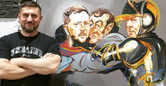 Кобзарь в каске и Джонсон в латах. Украинский художник написал серию картин о войне в Украине
