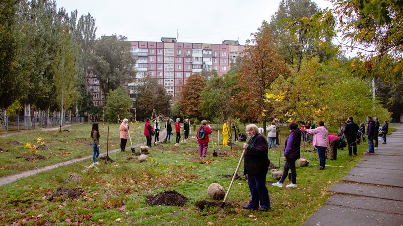 В Днепре на ж/м Покровский и Красный камень высадили 70 молодых деревьев